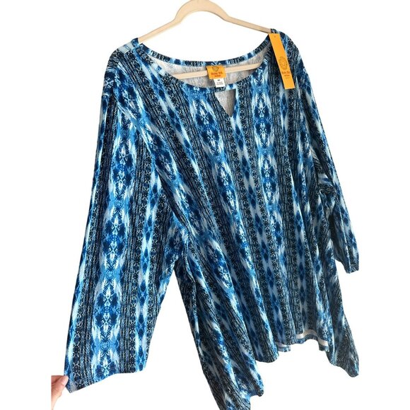 NWT Ruby Rd Women's 4X Blue Abstract Scoop Neck Stretchy Summer Blouse 25.5"x28" - Picture 4 of 9